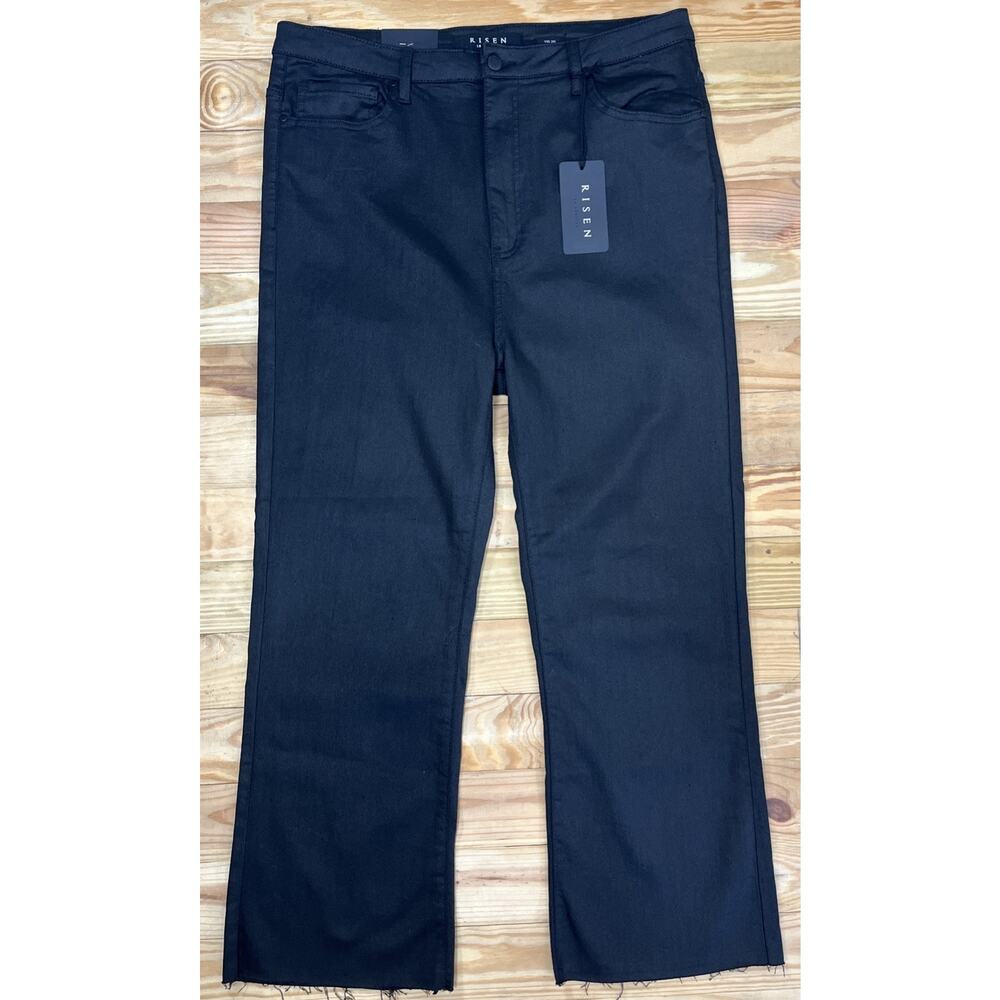 Risen Billie High Rise Coated Twill Straight Leg Jeans Size 2XL Black Raw Hem